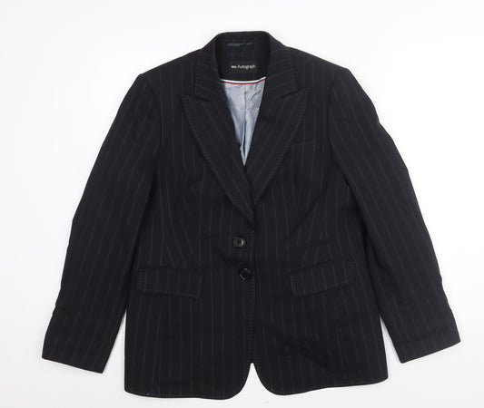 Marks and Spencer Womens Black Pinstripe Polyester Jacket Suit Jacket Size 16 - Stitch Detail