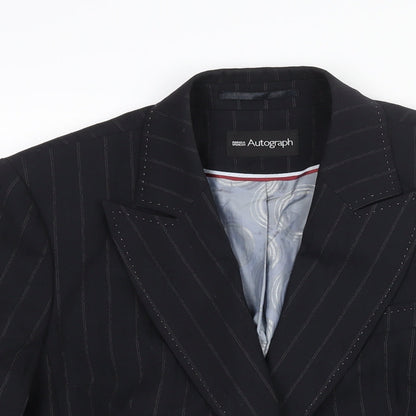 Marks and Spencer Womens Black Pinstripe Polyester Jacket Suit Jacket Size 16 - Stitch Detail