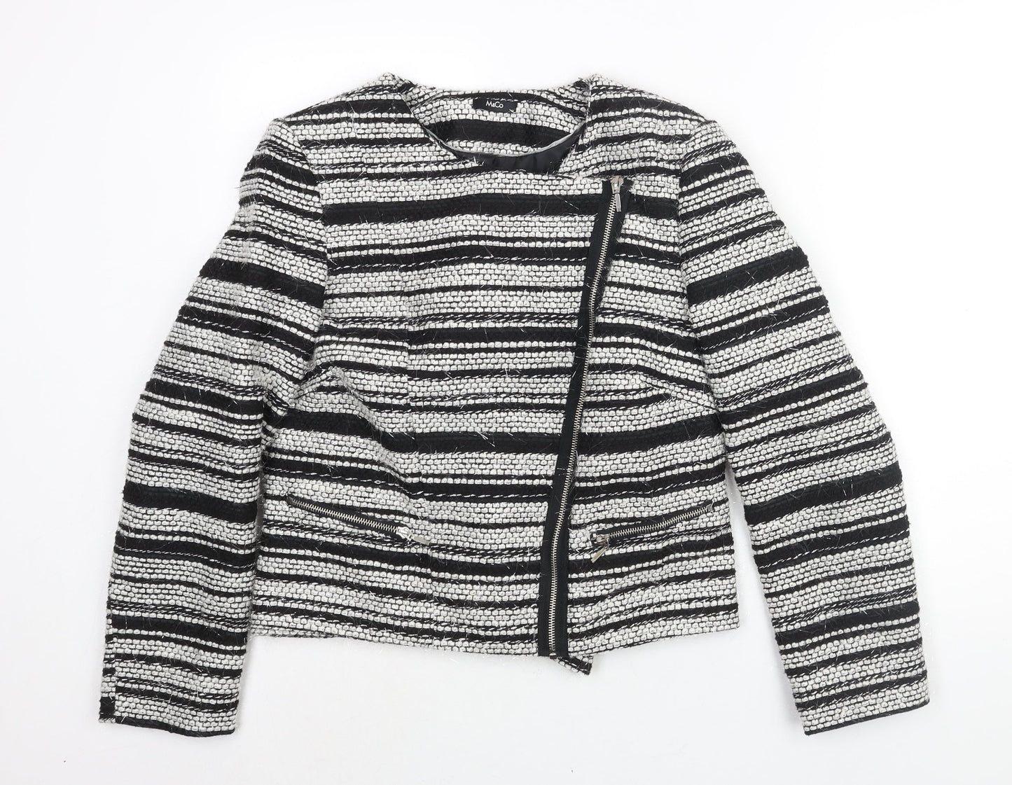 M&Co Womens Black Striped Jacket Size 14 Zip - Tassle Detail