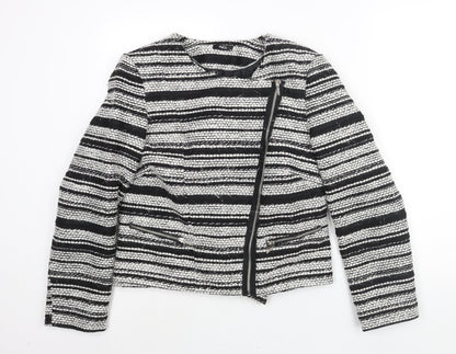 M&Co Womens Black Striped Jacket Size 14 Zip - Tassle Detail