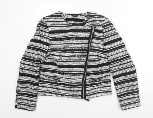 M&Co Womens Black Striped Jacket Size 14 Zip - Tassle Detail