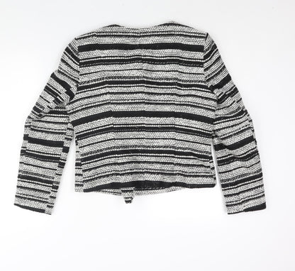 M&Co Womens Black Striped Jacket Size 14 Zip - Tassle Detail