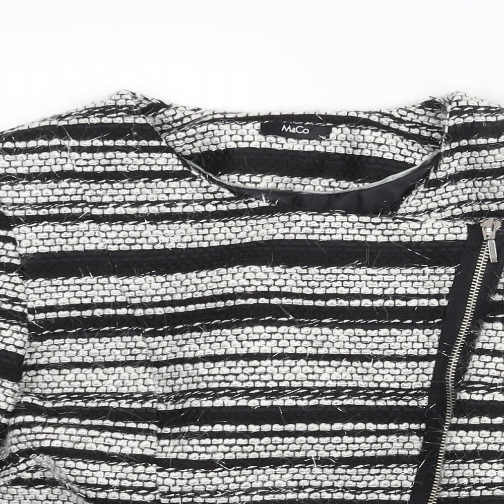 M&Co Womens Black Striped Jacket Size 14 Zip - Tassle Detail