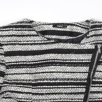 M&Co Womens Black Striped Jacket Size 14 Zip - Tassle Detail