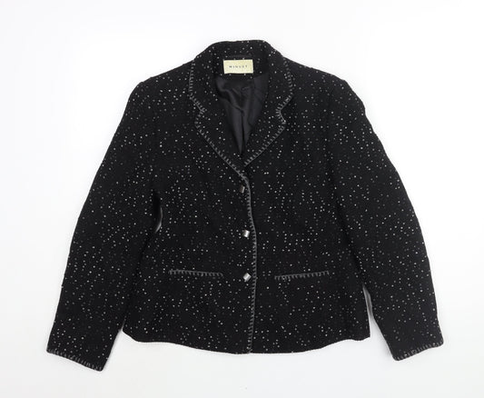 Minuet Womens Black Geometric Jacket Blazer Size 12 Button - Wovem