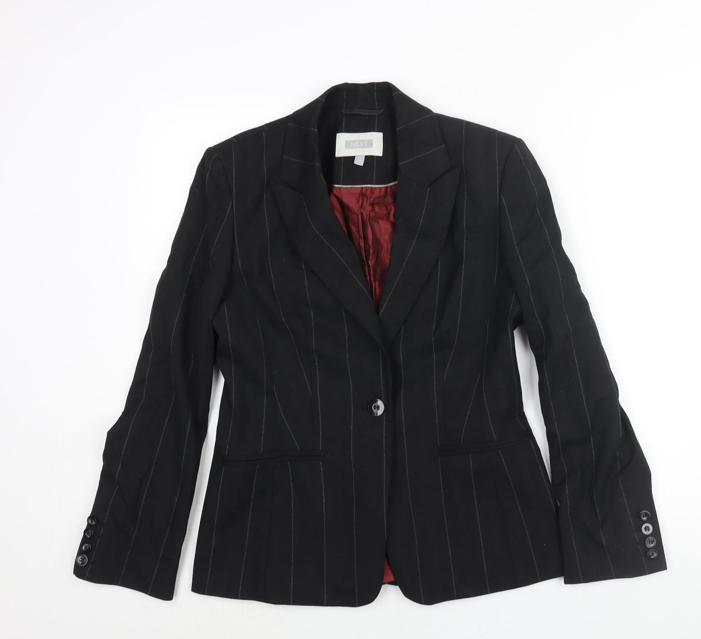 NEXT Womens Black Pinstripe Wool Jacket Suit Jacket Size 10