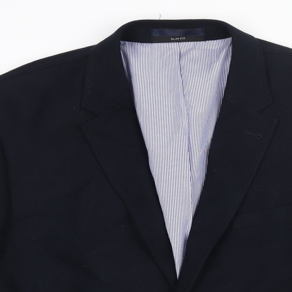 B&W Mens Blue Polyester Jacket Suit Jacket Size L Regular