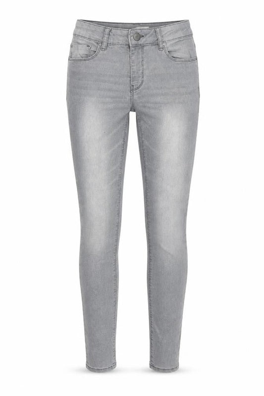 Front view of Denim & Co. women’s grey cotton skinny jeans, size UK 8, 29-inch leg regular zip