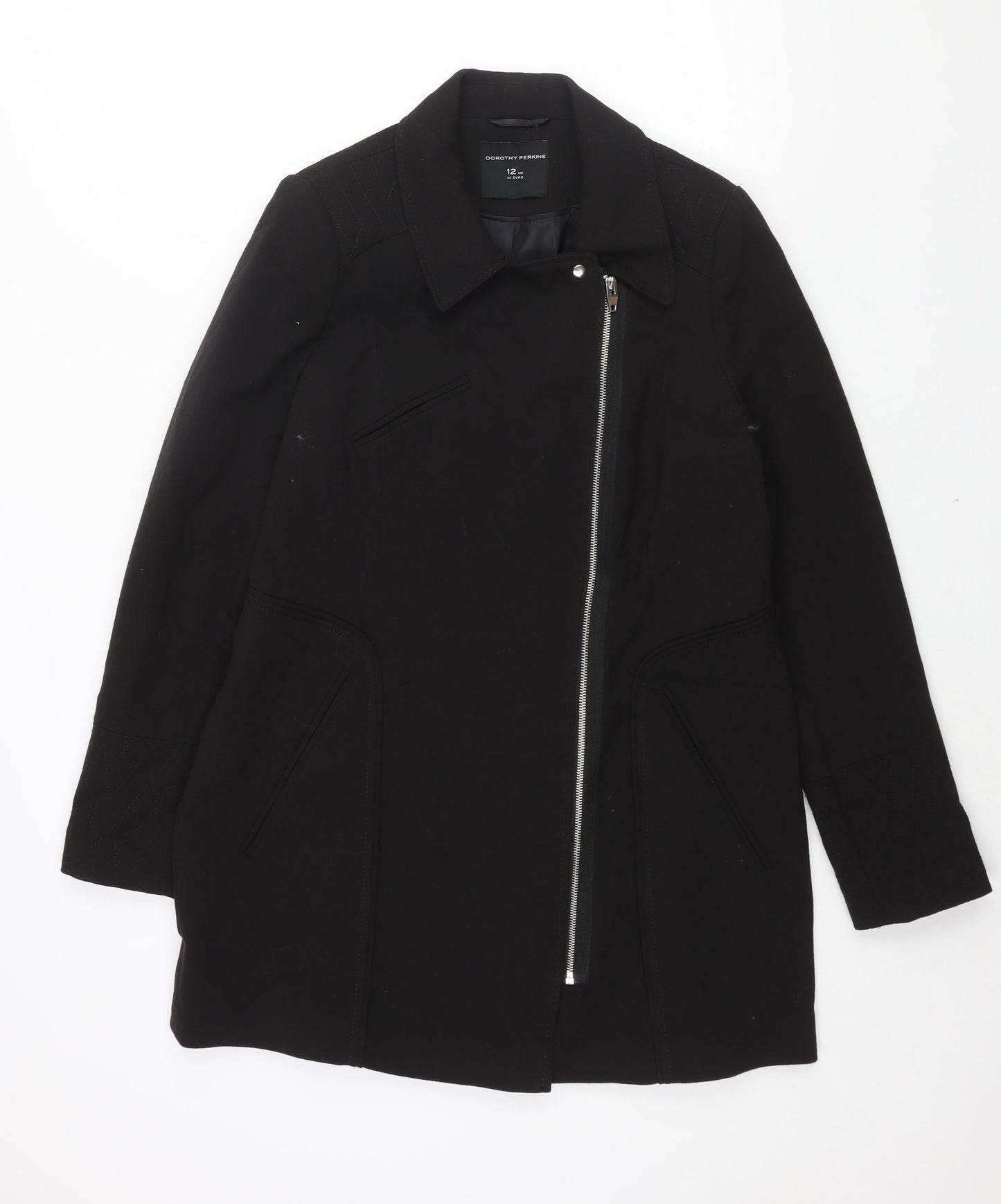 Dororthy Perkins Womens Black Overcoat Coat Size 12 Zip