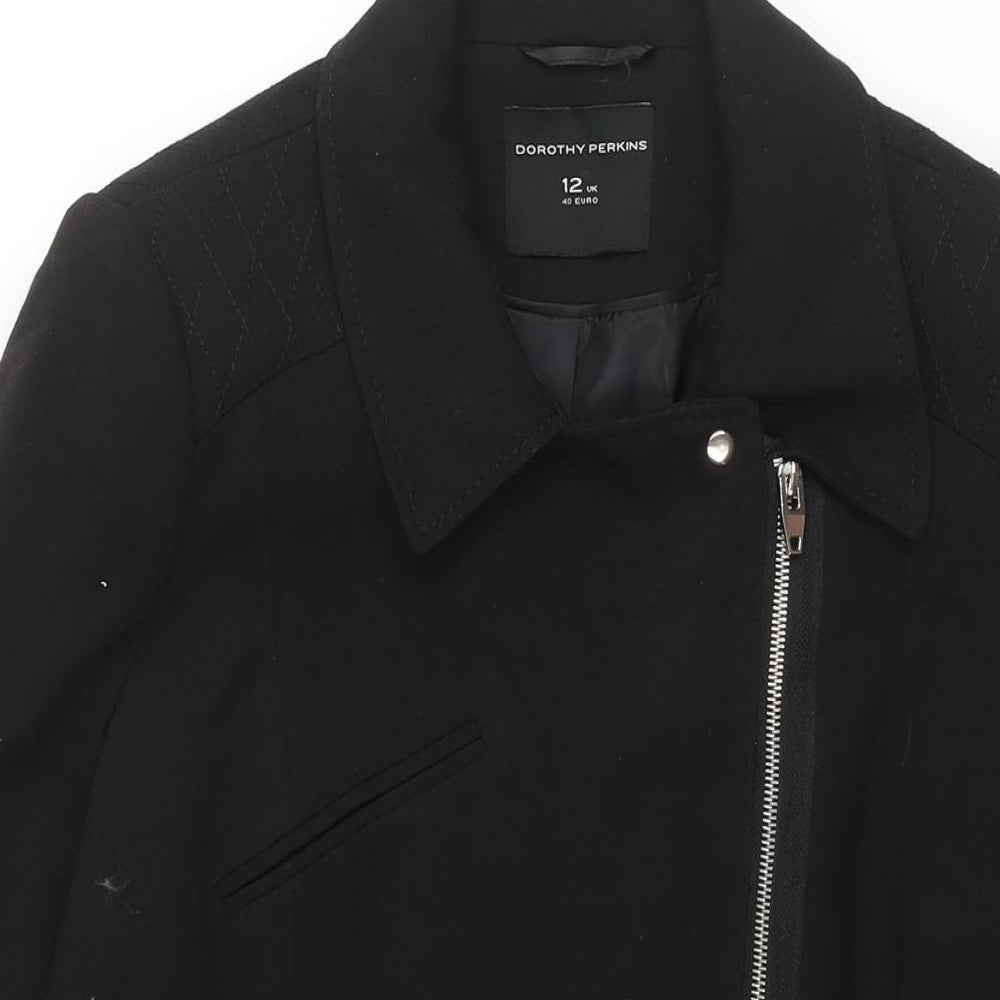 Dororthy Perkins Womens Black Overcoat Coat Size 12 Zip
