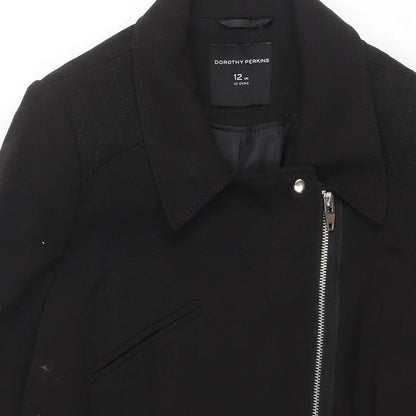 Dororthy Perkins Womens Black Overcoat Coat Size 12 Zip