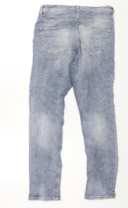 George Mens Blue Cotton Straight Jeans Size 32 in L32 in Regular Zip