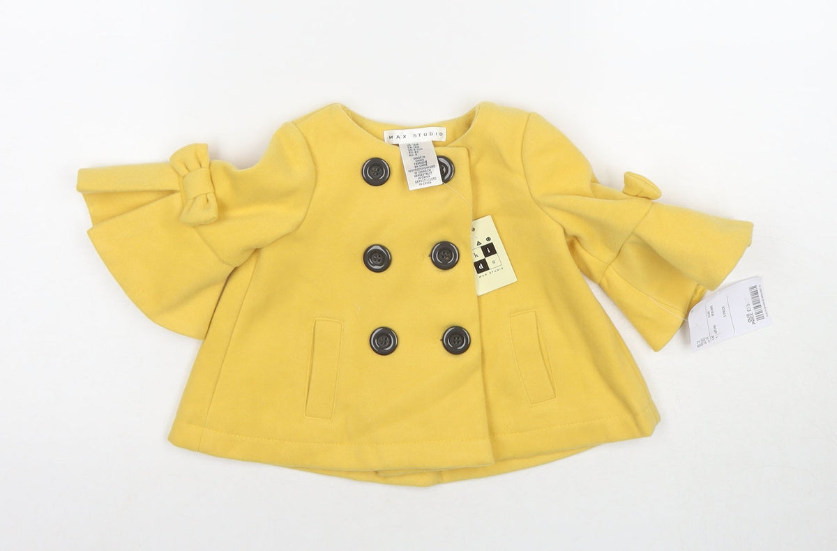 Additional front view of Maxx girls’ yellow pea coat coat, size 12, months button