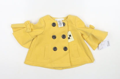 Additional front view of Maxx girls’ yellow pea coat coat, size 12, months button