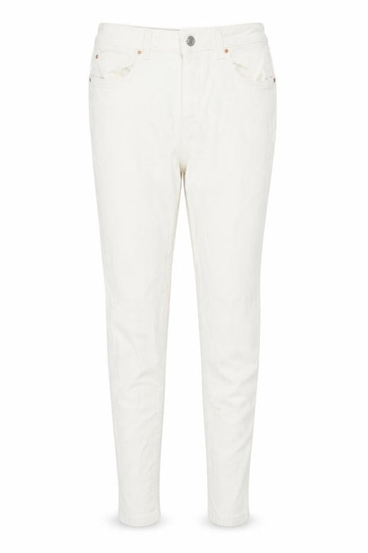 Front view of Denim & Co. women’s white cotton skinny jeans, size UK 12, 28-inch leg regular zip