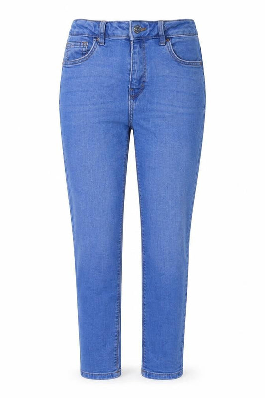 Front view of Denim & Co. women’s blue cotton skinny jeans, size UK 10, 27-inch leg regular zip