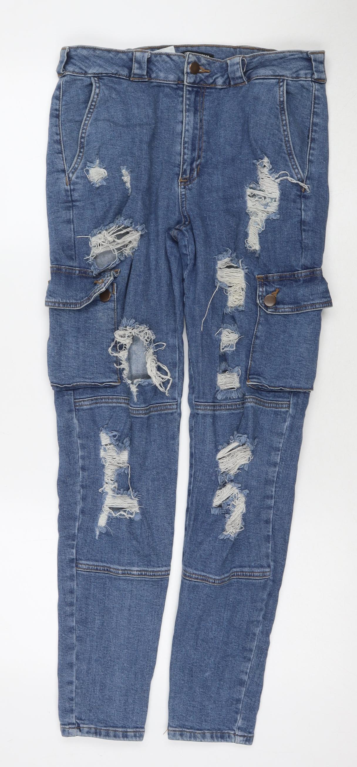 Fashion Nova Womens Blue Cotton Straight Jeans Size 29 in L28 in Regular Zip - Cargo Style