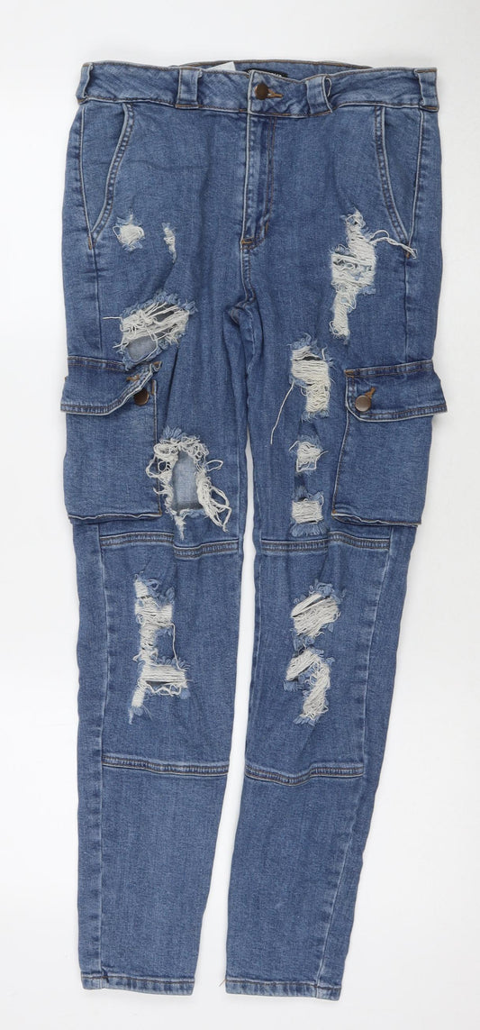 Fashion Nova Womens Blue Cotton Straight Jeans Size 29 in L28 in Regular Zip - Cargo Style