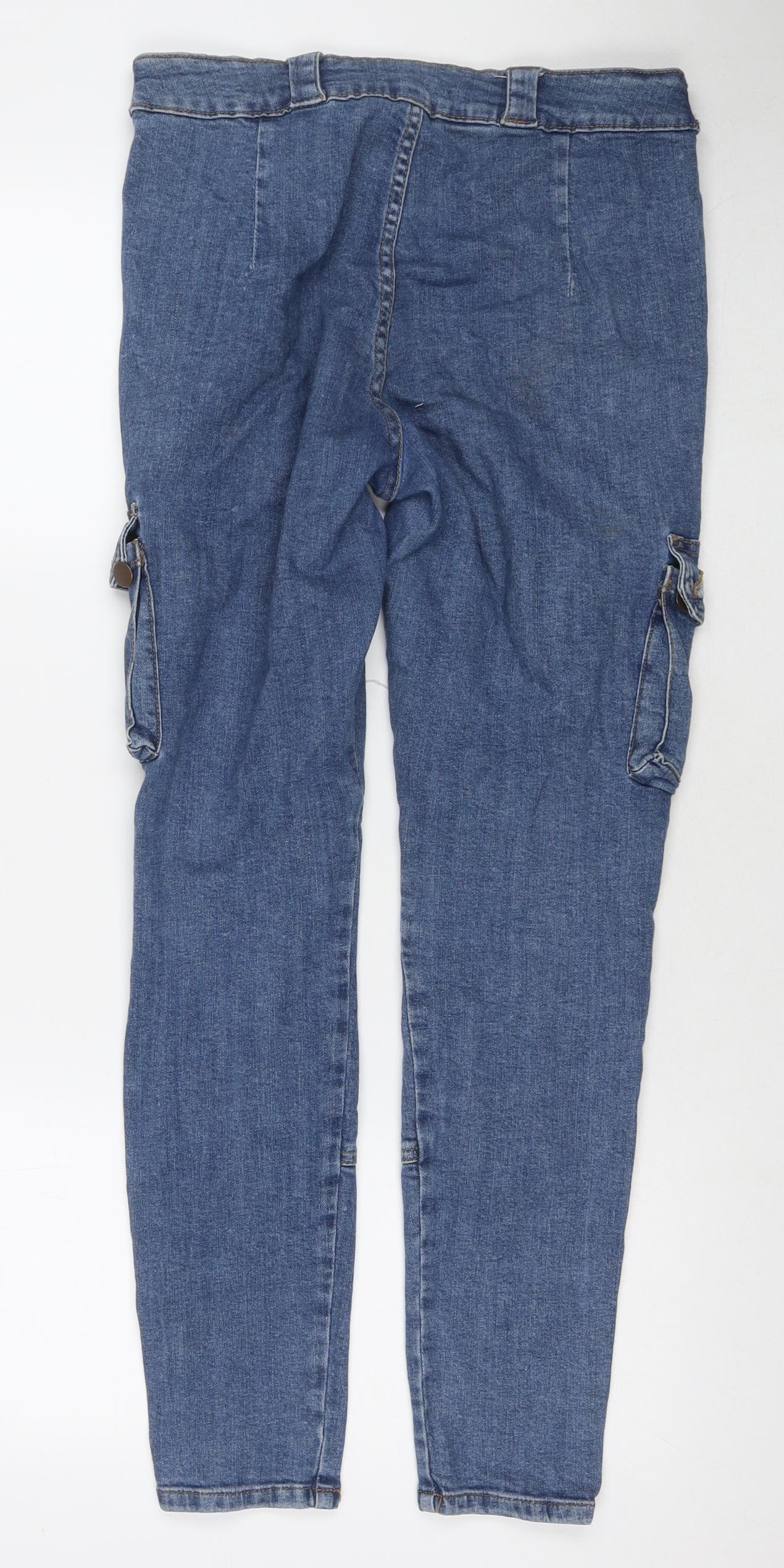 Fashion Nova Womens Blue Cotton Straight Jeans Size 29 in L28 in Regular Zip - Cargo Style