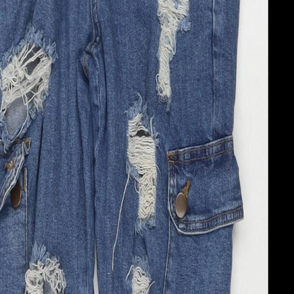 Fashion Nova Womens Blue Cotton Straight Jeans Size 29 in L28 in Regular Zip - Cargo Style