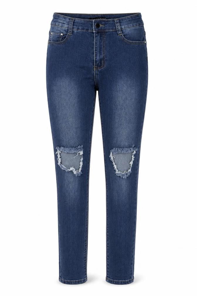 Front view of Fashion Nova women’s blue cotton skinny jeans, size UK 29, in, 34-inch leg regular zip
