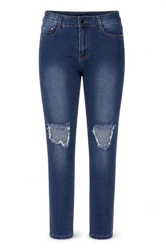 Front view of Fashion Nova women’s blue cotton skinny jeans, size UK 29, in, 34-inch leg regular zip