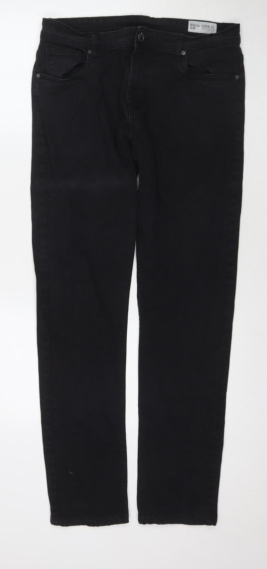 Denim & Co. Mens Black Cotton Skinny Jeans Size 34 in L34 in Regular Zip