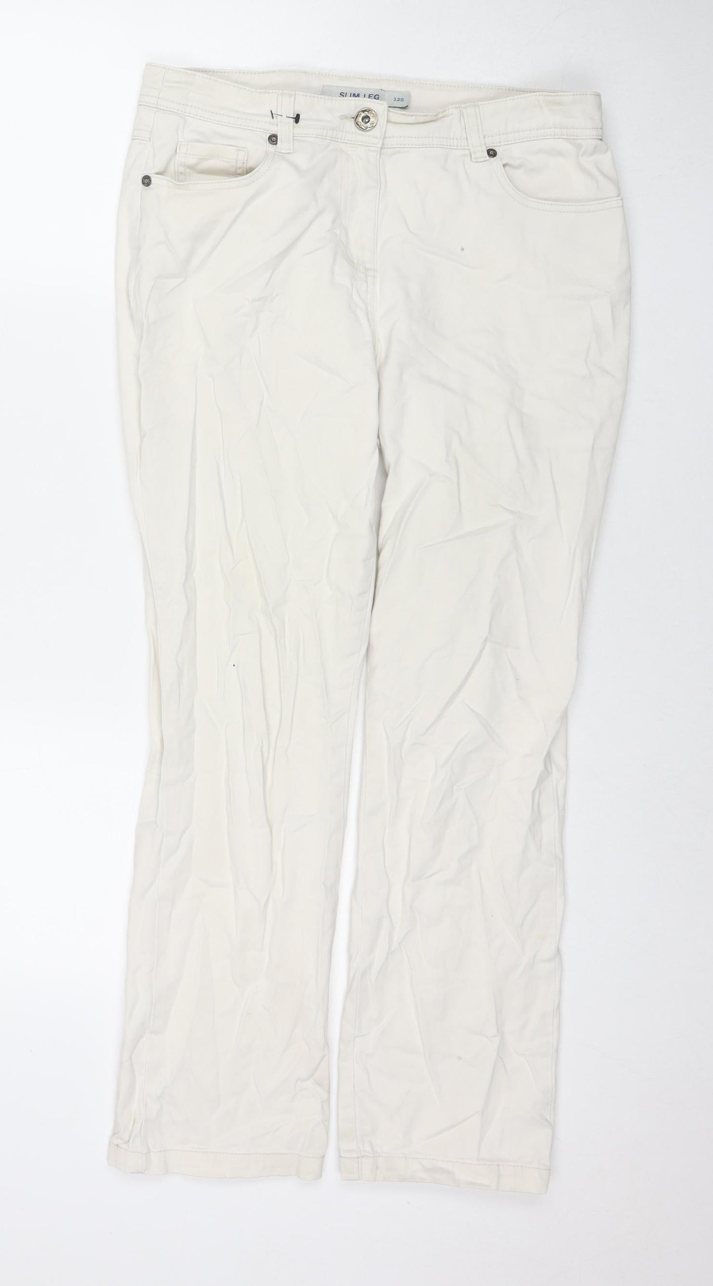 Debenhams Womens Ivory Cotton Straight Jeans Size 12 L27 in Slim Zip