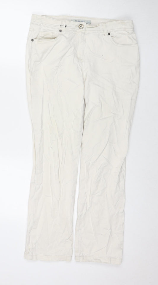 Debenhams Womens Ivory Cotton Straight Jeans Size 12 L27 in Slim Zip