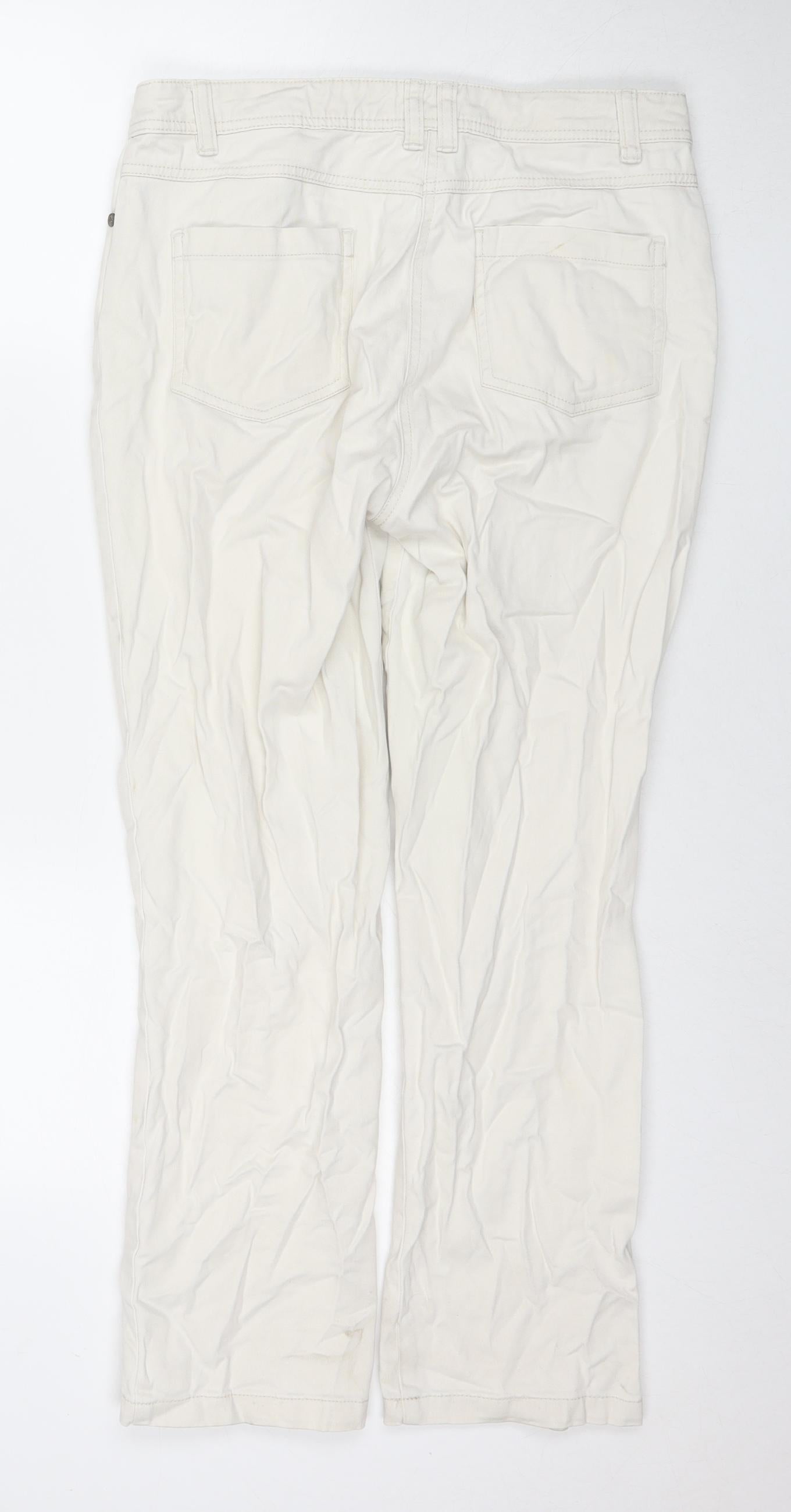 Debenhams Womens Ivory Cotton Straight Jeans Size 12 L27 in Slim Zip