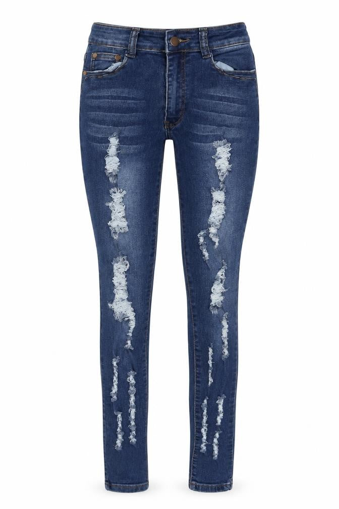 Front view of Fashion Nova women’s blue cotton skinny jeans, size UK 24, in, 30-inch leg regular zip