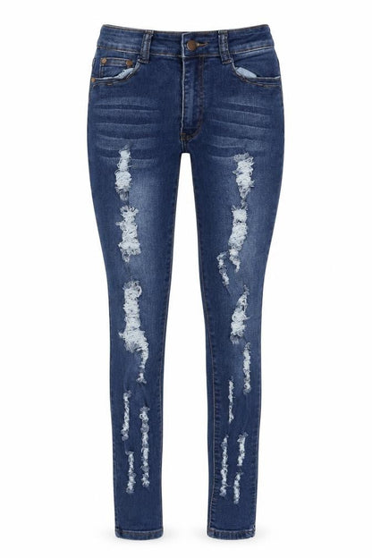 Front view of Fashion Nova women’s blue cotton skinny jeans, size UK 24, in, 30-inch leg regular zip