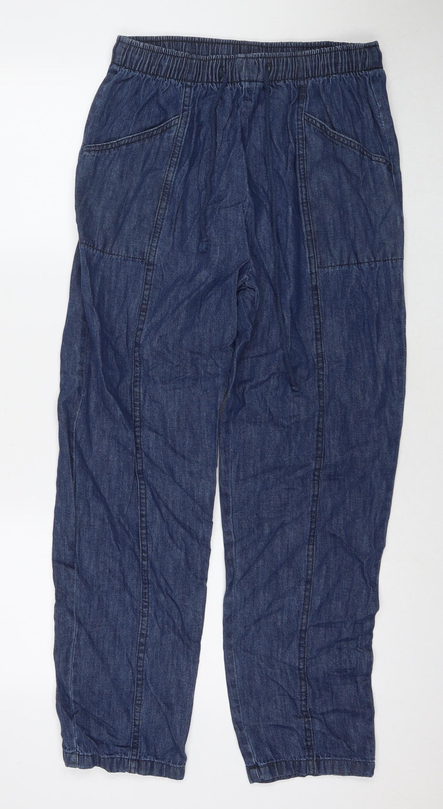 Amber Womens Blue Cotton Straight Jeans Size 14 L29 in Regular Drawstring