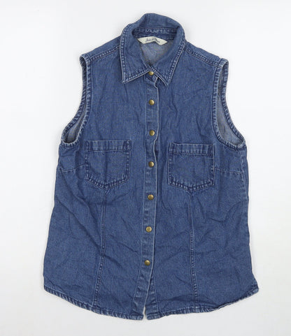 Joie de Vivre Womens Blue Cotton Basic Button-Up Size 10 Collared