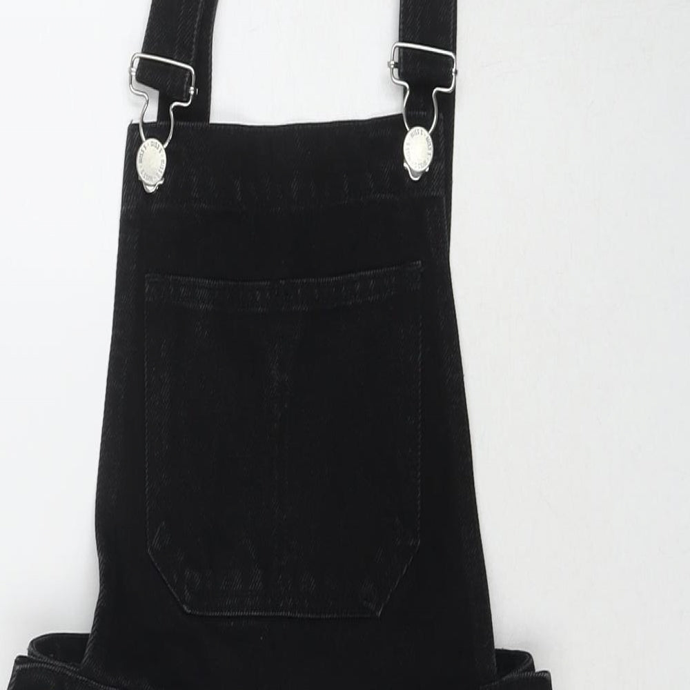 Missguided Womens Black Cotton Pinafore/Dungaree Dress Size 6 Square Neck Button