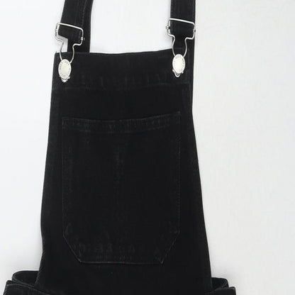 Missguided Womens Black Cotton Pinafore/Dungaree Dress Size 6 Square Neck Button