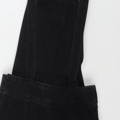 Missguided Womens Black Cotton Pinafore/Dungaree Dress Size 6 Square Neck Button