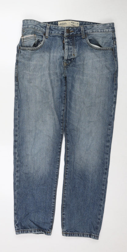 Burton Mens Blue Cotton Tapered Jeans Size 34 in L30 in Regular Zip