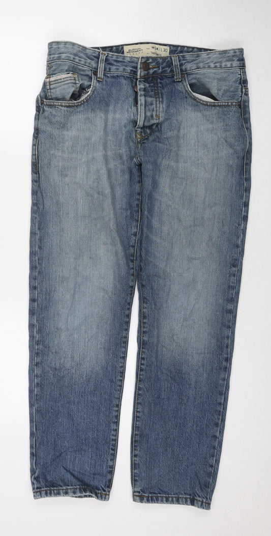 Burton Mens Blue Cotton Tapered Jeans Size 34 in L30 in Regular Zip