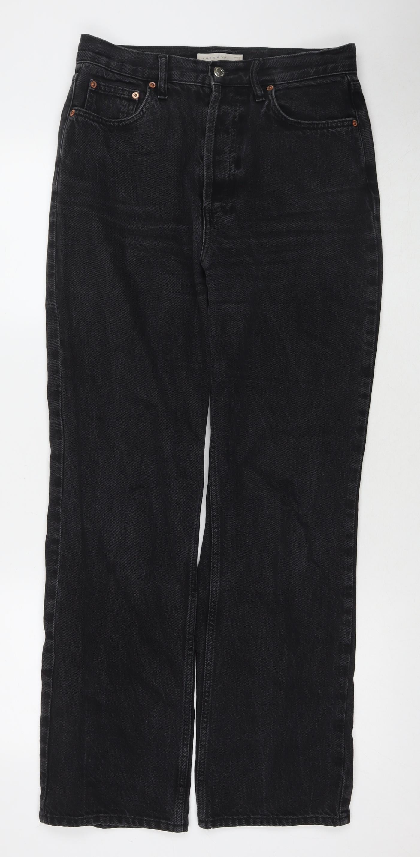 Topshop Womens Black Cotton Mom Jeans Size 32 in L32 in Regular Zip