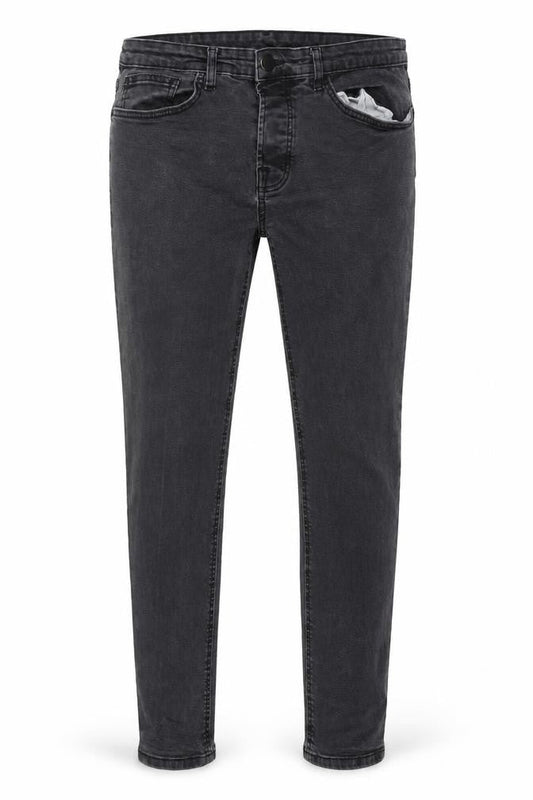 Front view of Denim & Co. men’s black cotton skinny jeans, size 32, in, 30-inch leg regular zip