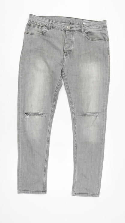 Denim & Co. Mens Grey Cotton Blend Straight Jeans Size 34 in L28 in Regular Button