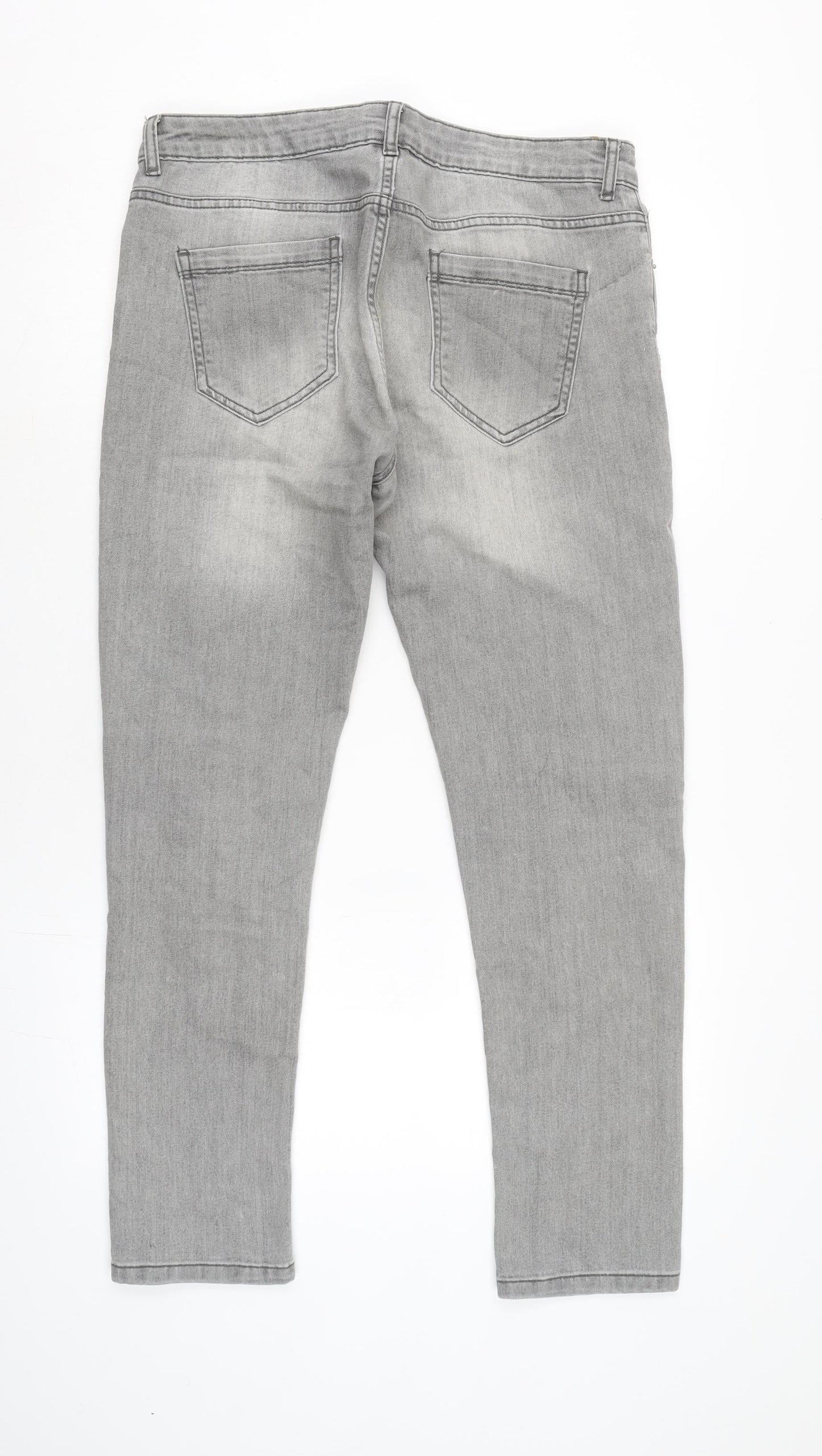 Denim & Co. Mens Grey Cotton Blend Straight Jeans Size 34 in L28 in Regular Button