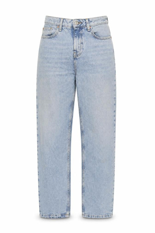 Front view of Denim & Co. women’s blue cotton straight jeans, size UK 8, 29-inch leg regular zip