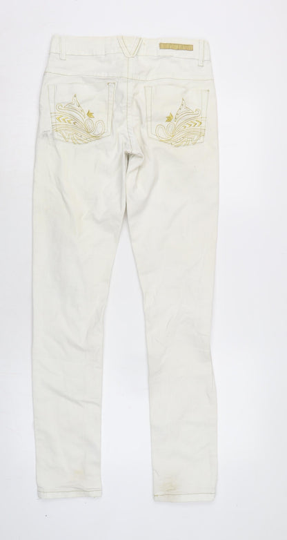 Denim & Co. Womens Ivory Cotton Blend Tapered Jeans Size 10 L30.5 in Regular Zip