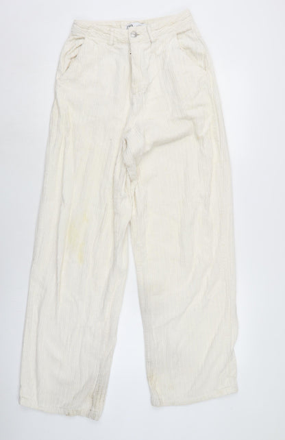Womens UK Size 8 Zara Regular Fit  Ivory Trousers