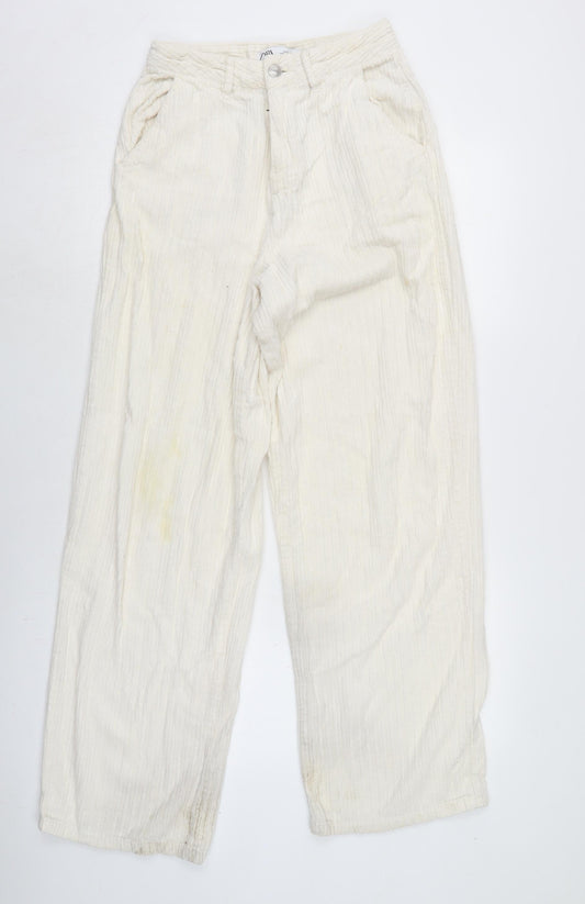 Womens UK Size 8 Zara Regular Fit  Ivory Trousers