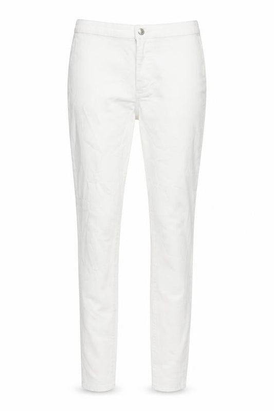 Front view of Denim & Co. women’s ivory cotton blend straight jeans, size UK 14, 27.5-inch leg regular zip