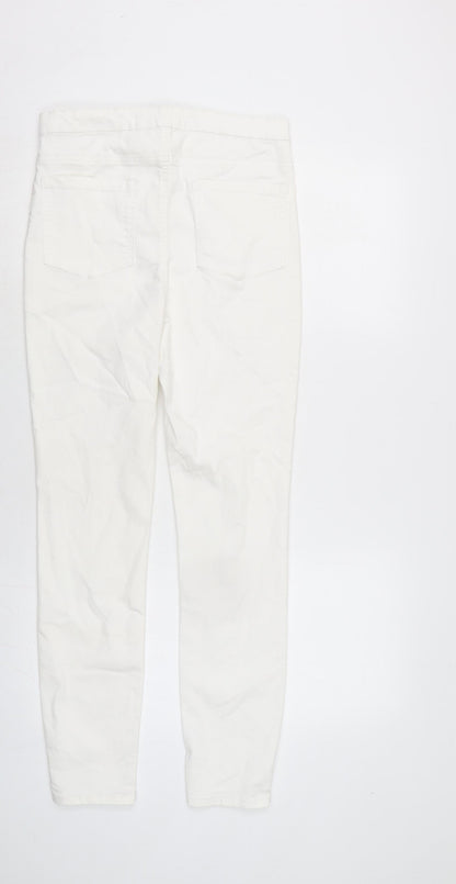Denim & Co. Womens Ivory Cotton Blend Straight Jeans Size 14 L27.5 in Regular Zip