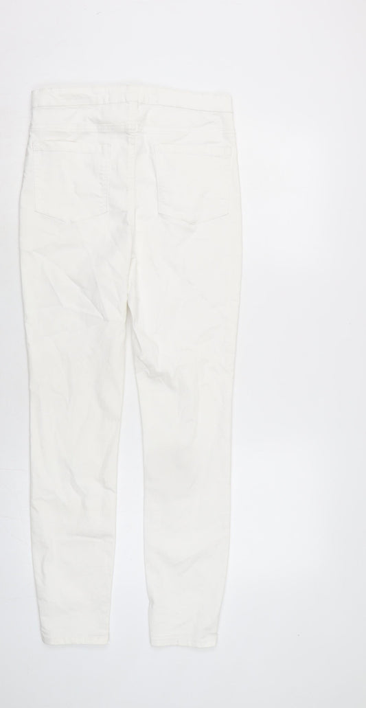 Denim & Co. Womens Ivory Cotton Blend Straight Jeans Size 14 L27.5 in Regular Zip